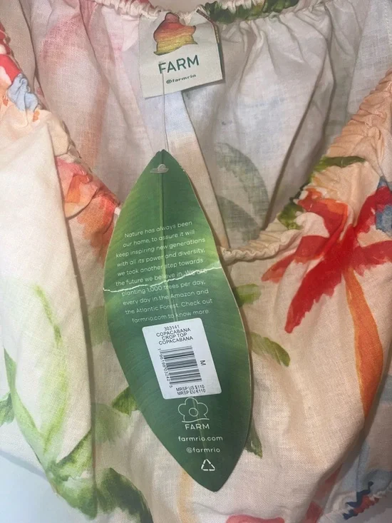 Farm Rio Copacabana Crop Top Medium NWT Off Shoulder Tropical Linen Blend - Picture 5 of 6